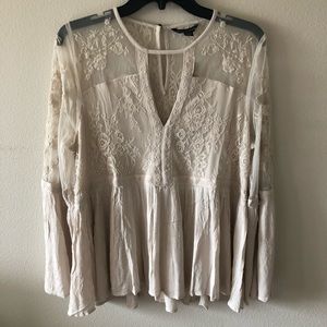 American Eagle Embroidered Oatmeal Top